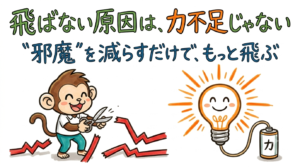 飛ばない原因は力不足じゃない。"邪魔"（抵抗）を減らすだけで、もっと飛ぶ。ゴルフの飛距離アップのまとめ図