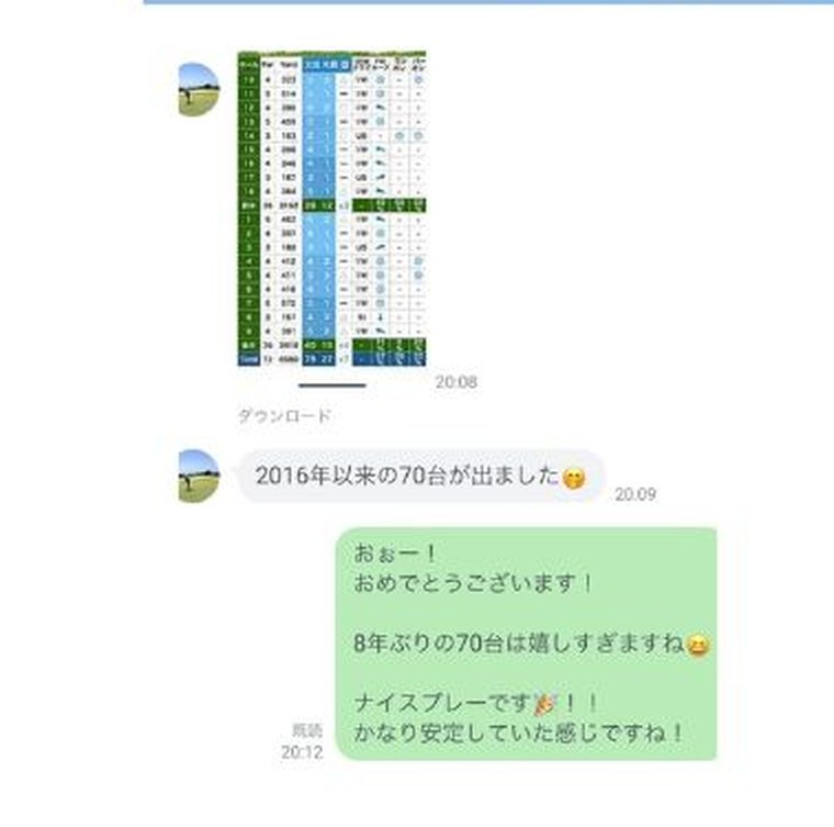 受講生からのスコア報告に鳥居俊佑本人がLINEで返信している画面