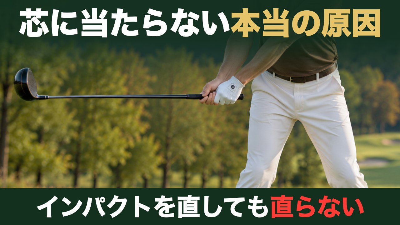 芯に当たらない本当の原因。インパクトを直しても直らない。ティーグラウンドでバックスイングの途中、目標と反対へ水平に上がったドライバーと手元