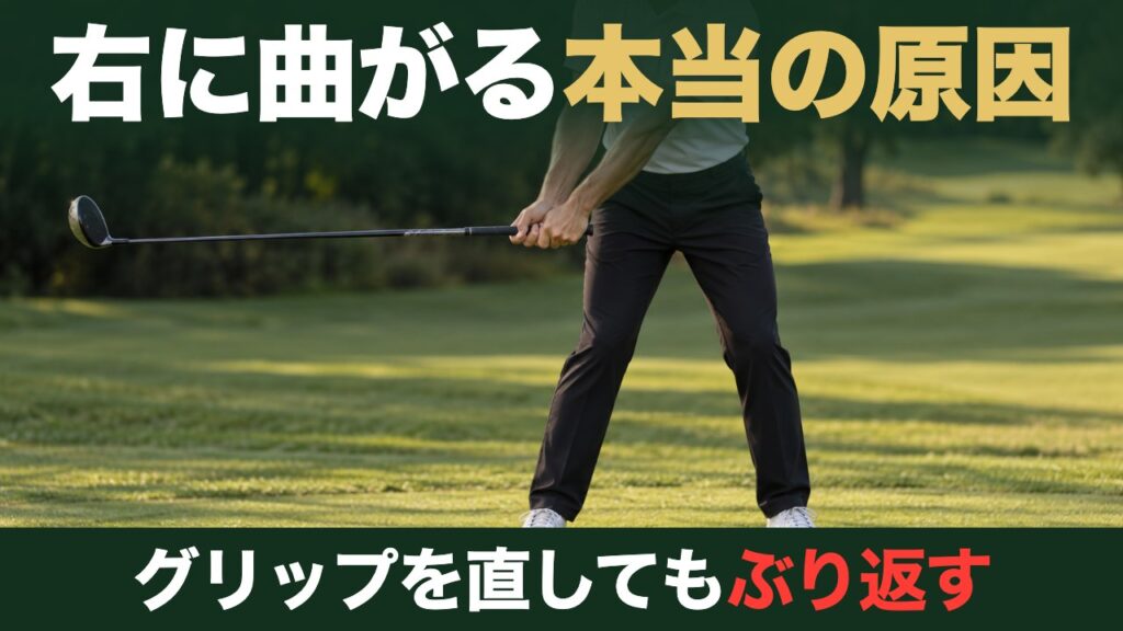 右に曲がる本当の原因。グリップを直してもぶり返す。夕方のフェアウェイでドライバーを腰の高さまで上げたテイクバック